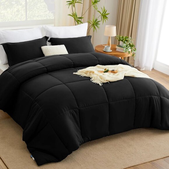 Other - New Black Queen Comforter Set, 3-Piece Box Stitched Bedding, Down Alternative